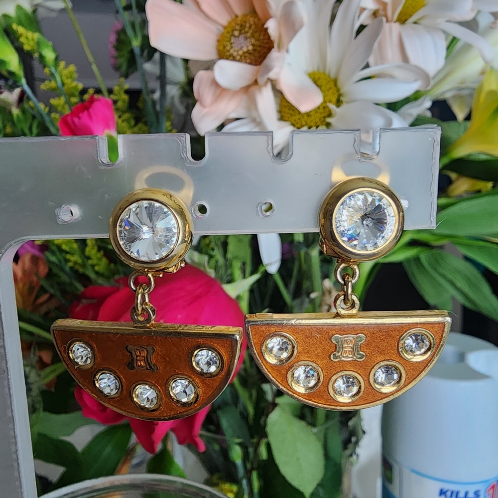 Authentic Celine Crystal Half-Moon Clip-on Earrings